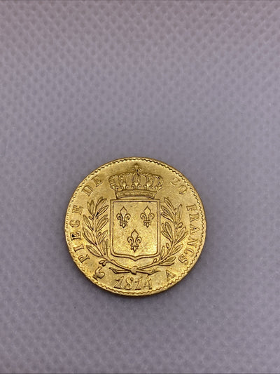 1814 A 20 Francs Louis XVIII Gold Coin France French Gold 200+ Years Old Gold