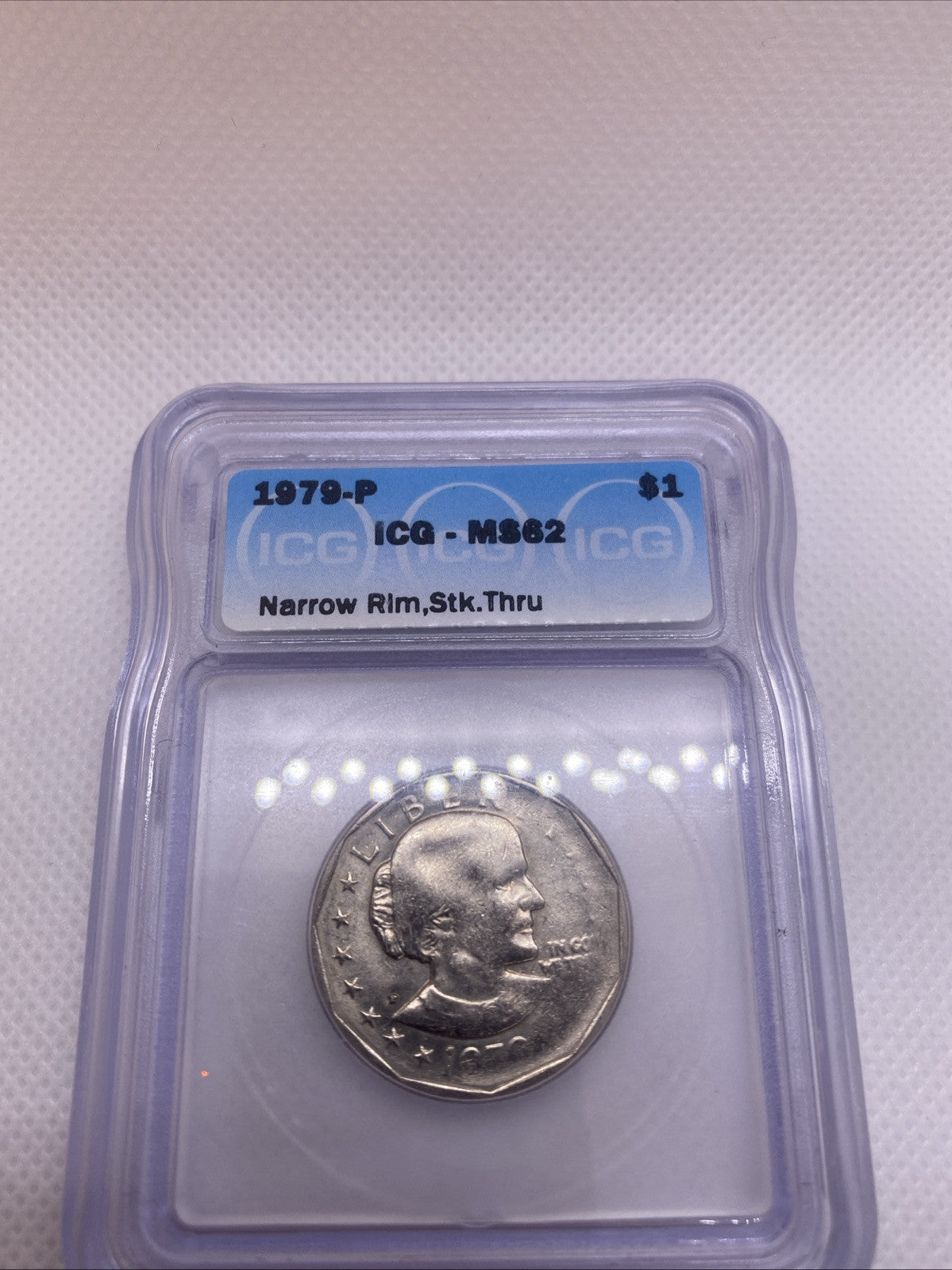 1979 S Susan B. Anthony Dollar ICG MS62 Struck Thru Grease Mint Error SBA RARE
