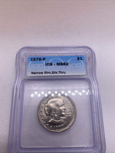 1979 S Susan B. Anthony Dollar ICG MS62 Struck Thru Grease Mint Error SBA RARE