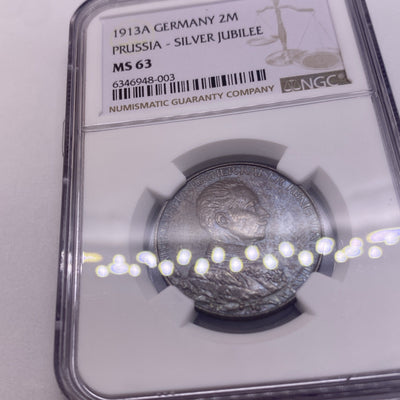 1913 A 2M Two Mark Prussia Silver Jubilee NGC MS 63 Germany Silver Coin Toning