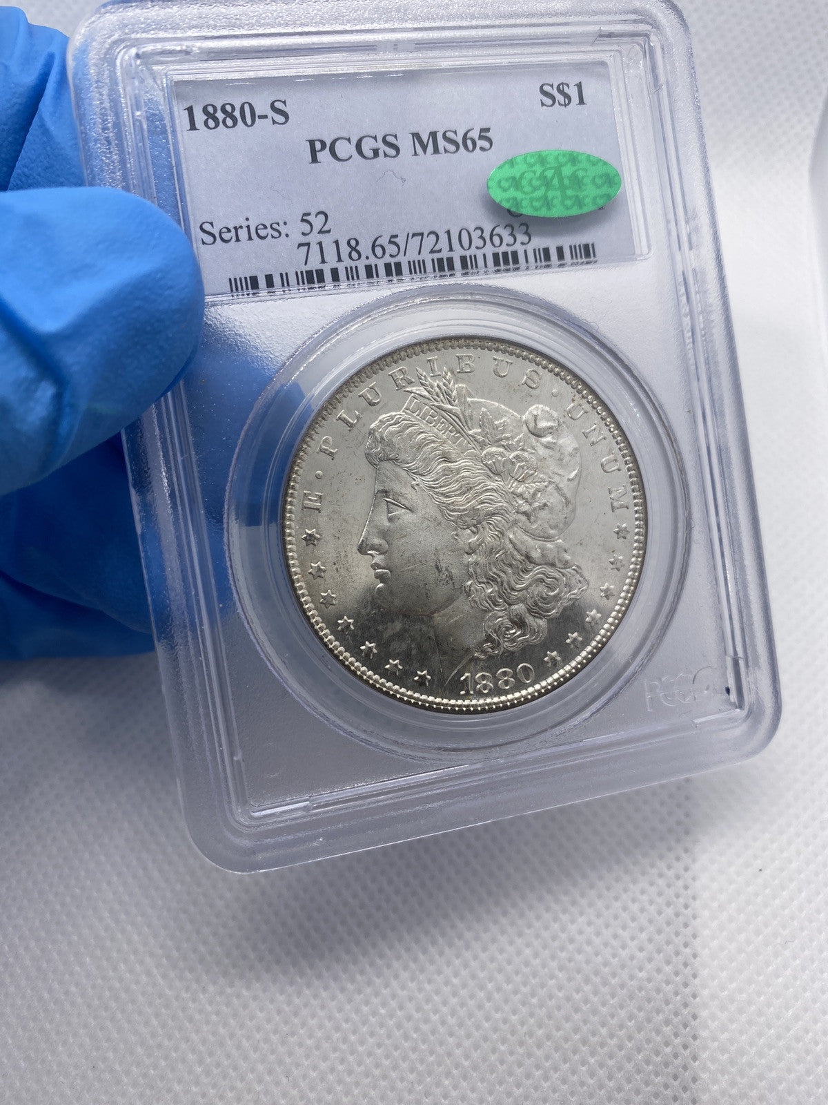 1880 S $1 Morgan Silver Dollar PCGS MS65 CAC Green Bean PQ Flashy
