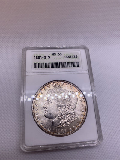 1881 S $1 Morgan Dollar ANA Older Holder MS63 Silver Coin RARE Great Looking