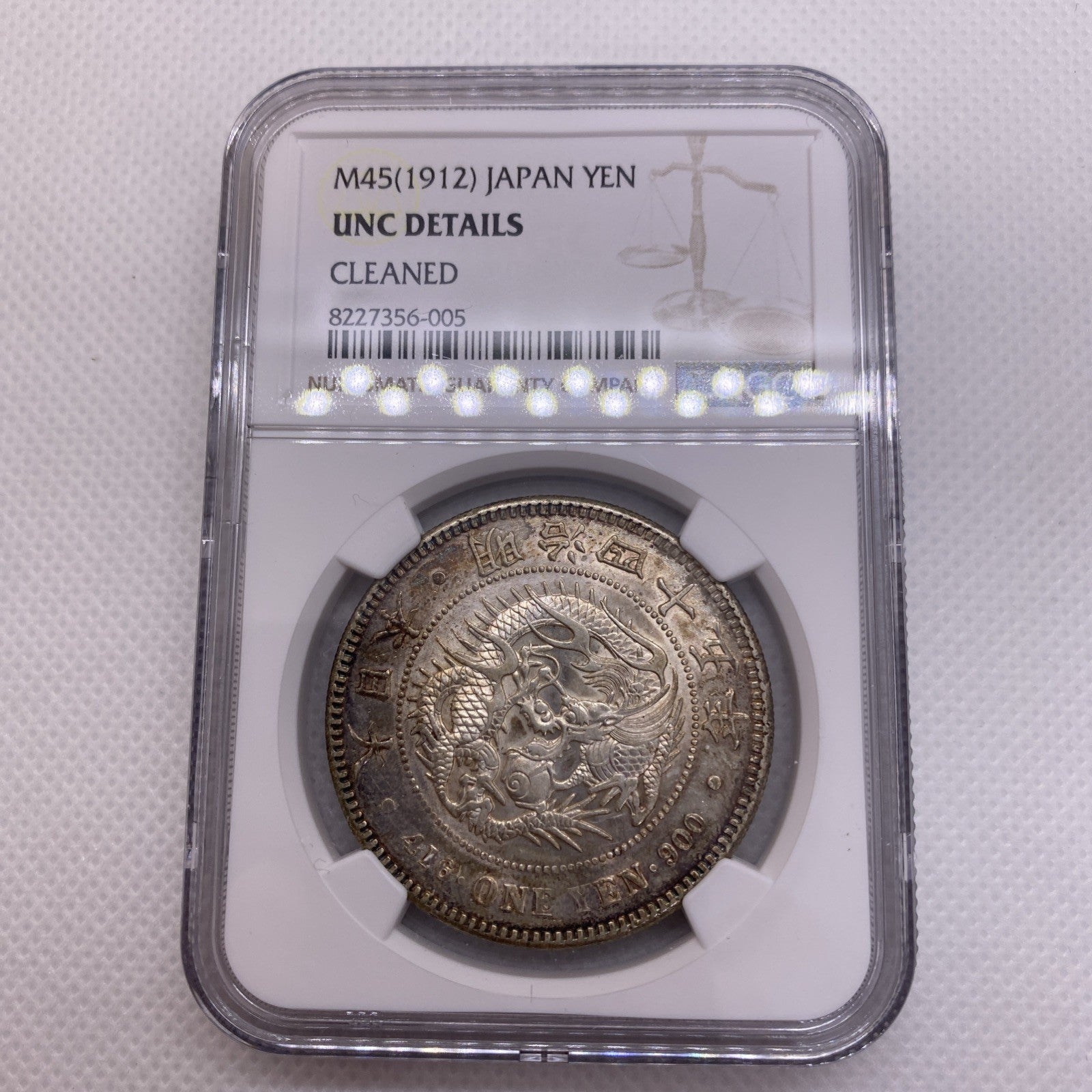 1912  1 Yen Taisho 3 Japan NGC UNC Silver Beautiful Japanese Coin 356-005
