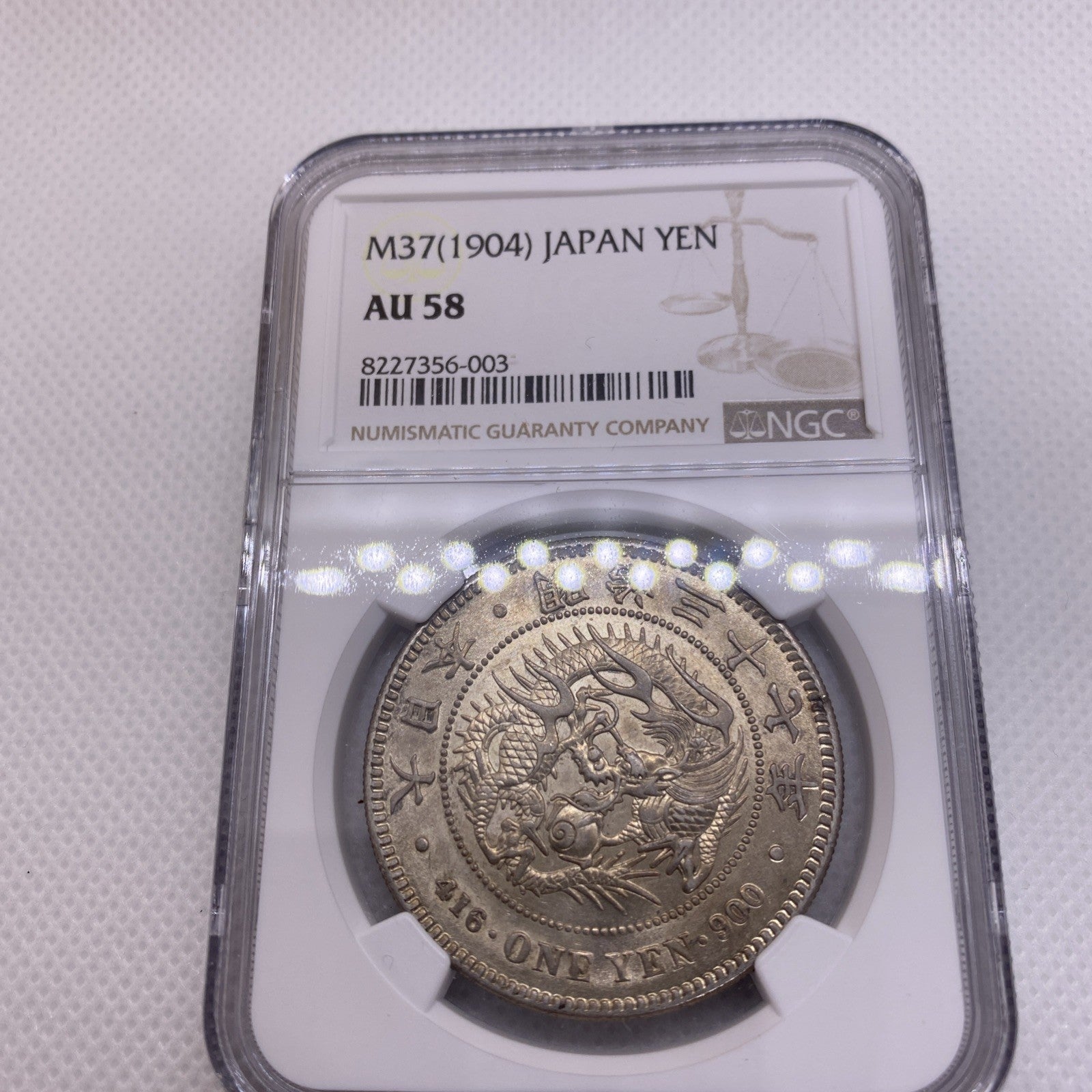 1904 Japan Meiji M37 Silver 1 Yen, Osaka Mint NGC AU58 Silver Japanese Coin