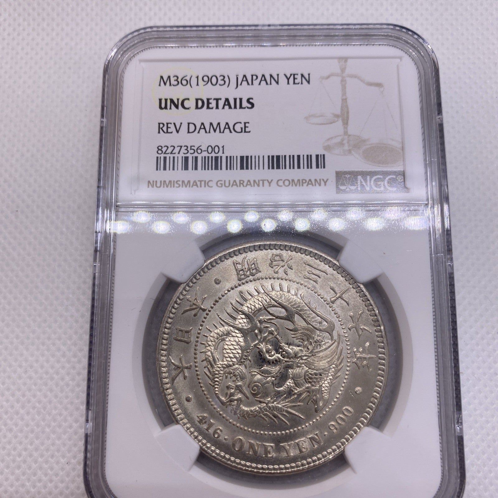 1903 (M36) Japan 1 Yen - NGC UNC Silver Japanese Coin Beauty Silver Coin 356-001