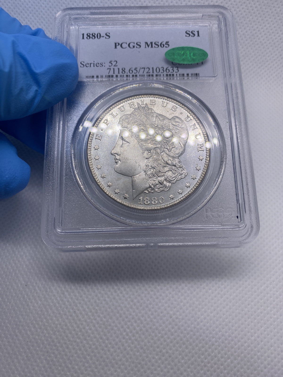 1880 S $1 Morgan Silver Dollar PCGS MS65 CAC Green Bean PQ Flashy