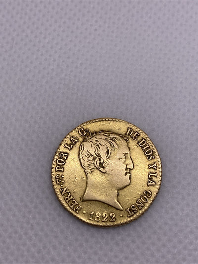 1822 80 Reals 80R Gold Madrid Ferdinand VII Spain Beautiful Gold Coin