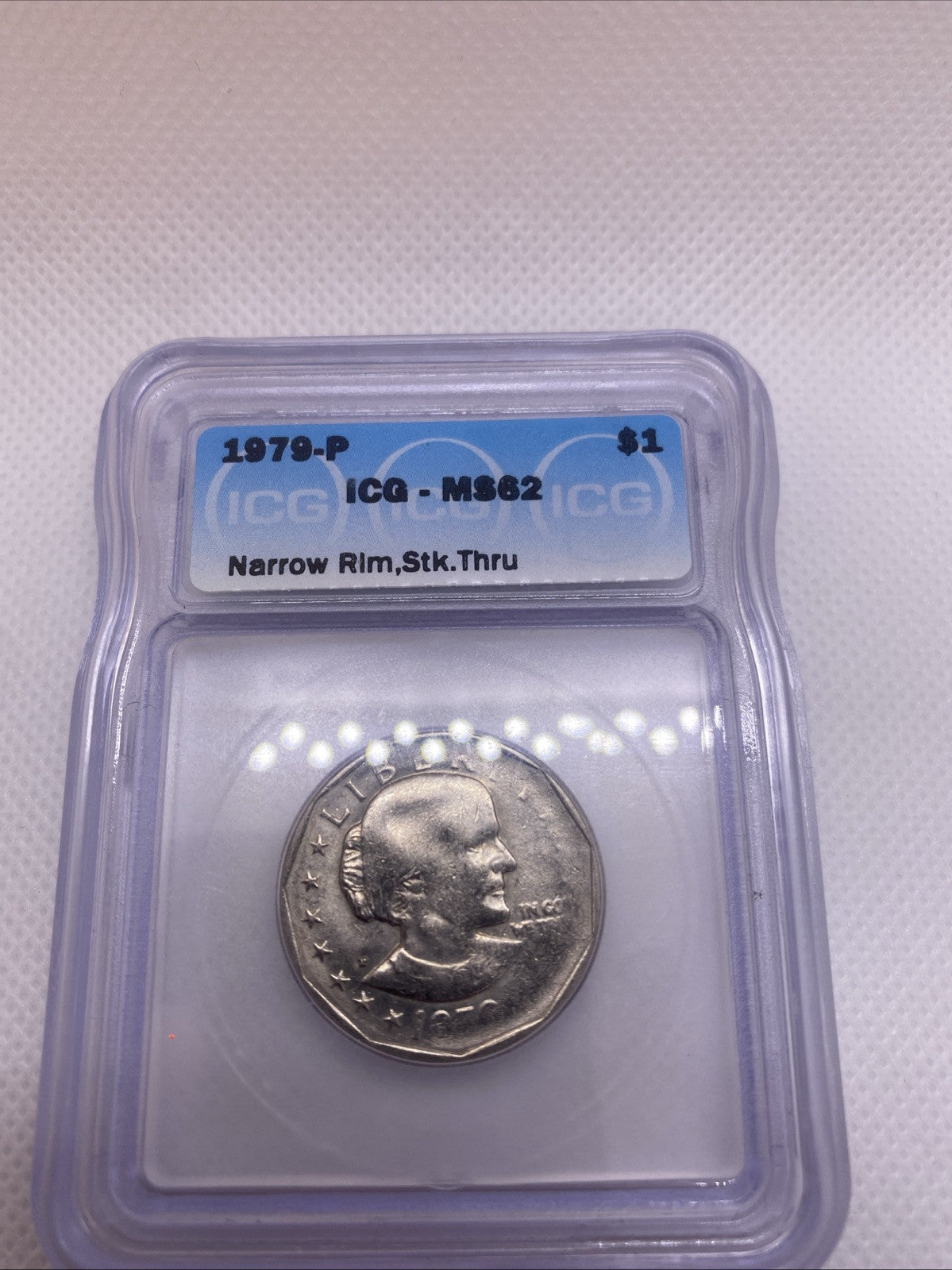 1979 S Susan B. Anthony Dollar ICG MS62 Struck Thru Grease Mint Error SBA RARE