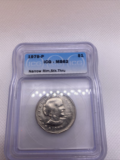 1979 S Susan B. Anthony Dollar ICG MS62 Struck Thru Grease Mint Error SBA RARE