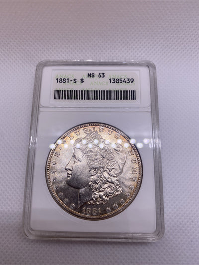 1881 S $1 Morgan Dollar ANA Older Holder MS63 Silver Coin RARE Great Looking