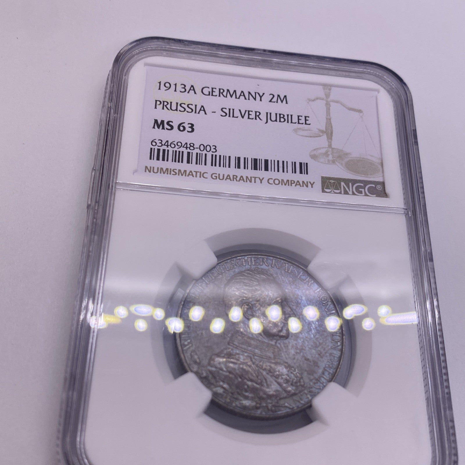 1913 A 2M Two Mark Prussia Silver Jubilee NGC MS 63 Germany Silver Coin Toning