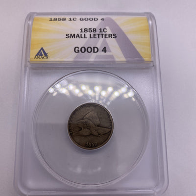 1858 Flying Eagle One Cent 1c Penny Small Letters Anacs G4 Great Coin