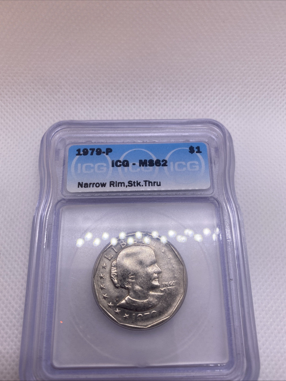 1979 S Susan B. Anthony Dollar ICG MS62 Struck Thru Grease Mint Error SBA RARE