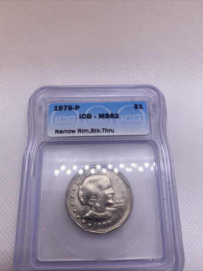 1979 S Susan B. Anthony Dollar ICG MS62 Struck Thru Grease Mint Error SBA RARE