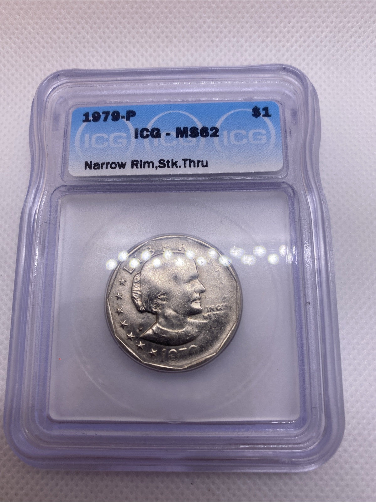 1979 S Susan B. Anthony Dollar ICG MS62 Struck Thru Grease Mint Error SBA RARE