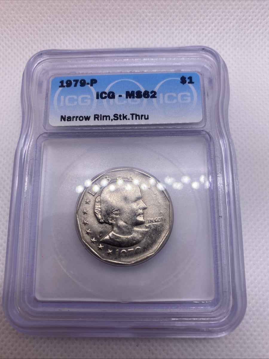 1979 S Susan B. Anthony Dollar ICG MS62 Struck Thru Grease Mint Error SBA RARE