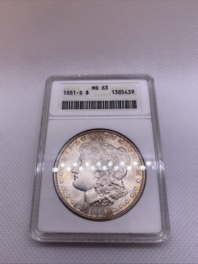 1881 S $1 Morgan Dollar ANA Older Holder MS63 Silver Coin RARE Great Looking